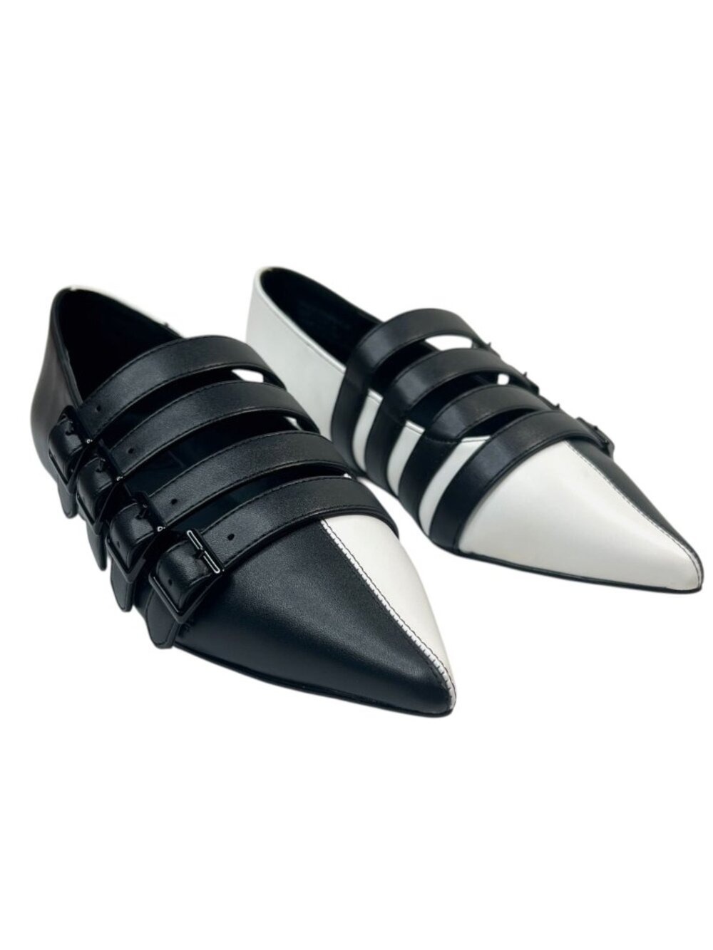 StrangeCvlt Coven Mary Jane Flats Black White Pointed Toe Goth Punk Alt 7